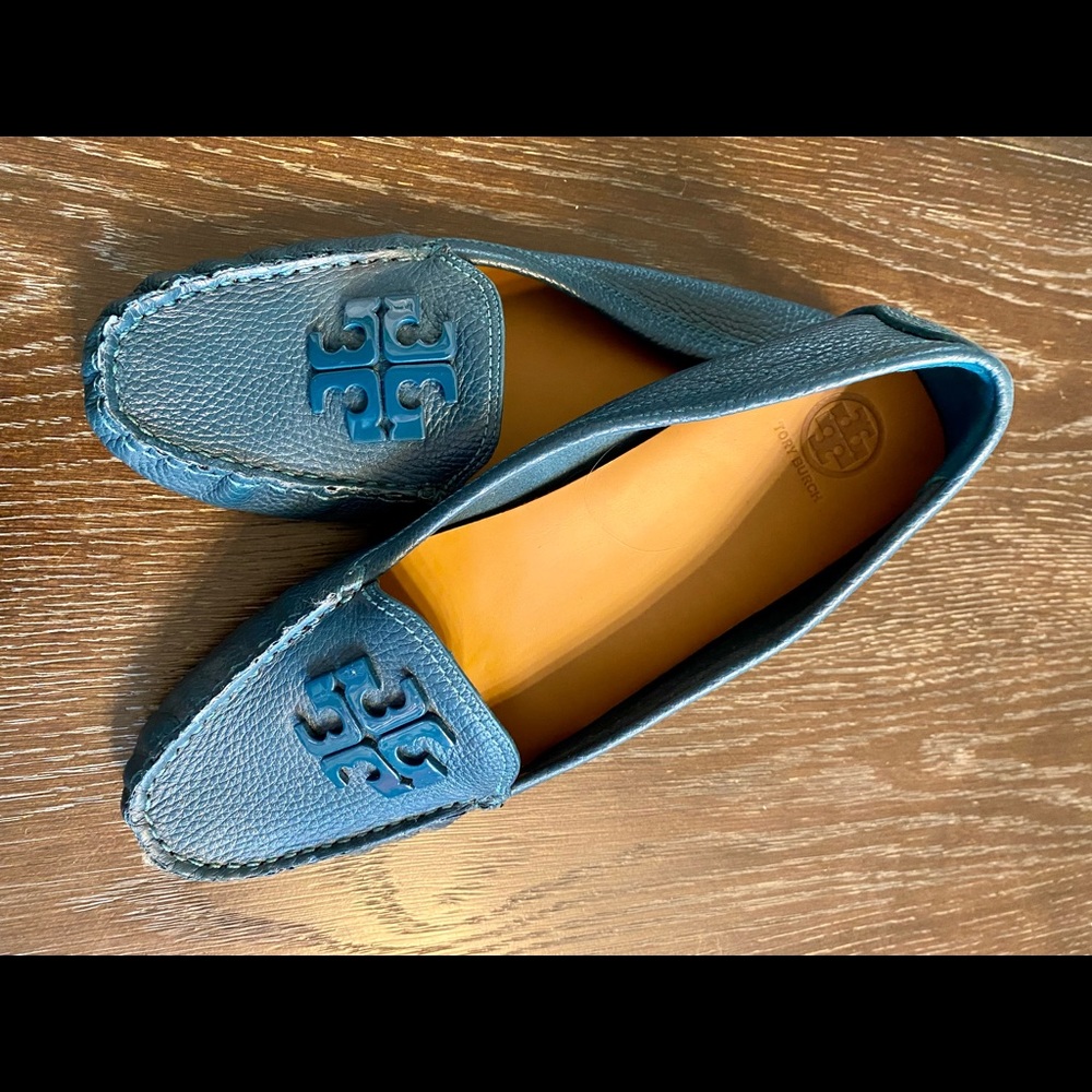 Tory Burch Lowell Leather loafers, teal, size 10.5